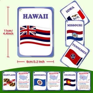 50 US States educational flashcards for kids featuring flags, maps, and facts