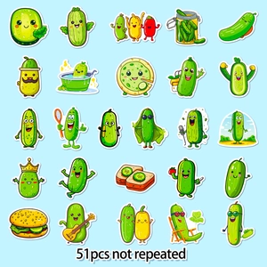 51pcs cute cartoon pickle stickers with various funny expressions and poses