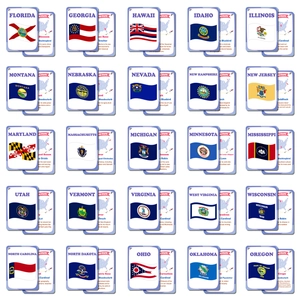 Educational USA states flash cards set with maps and flags for children learning