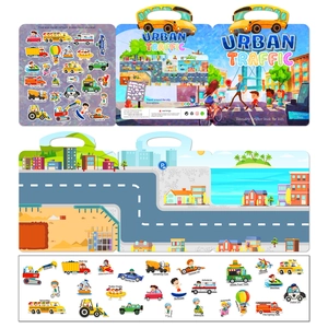 Wiederverwendbares Jelly Stickerbuch für Kinder mit Stadtverkehr und Fahrzeugen