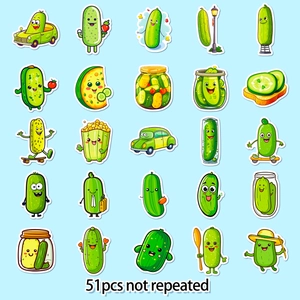 51pcs cute waterproof cartoon pickle stickers set for children and school rewards