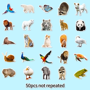 50pcs non-repeating waterproof realistic animal stickers for skateboard and laptop decor