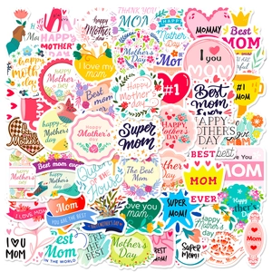 Autocollants Décoratifs Fête Des Mères Lettres Anglaises Dessin Animé Formes De Cœur Floraux Pour Cartes De Vœux Bricolage