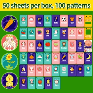 Dettaglio di 50 schede didattiche a doppia faccia con vivace grafica educativa per bambini