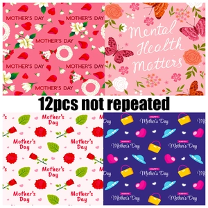 Collage of Mother's Day floral pattern papers for DIY scrapbooking, 12 unique designs