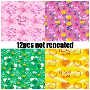 Detail of 4 distinct floral patterns from the 12pcs Mother's Day decorative paper set