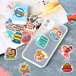 Father's Day cartoon stickers decorating a smartphone case with festive illustrations