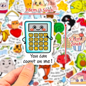 50pcs cute animal pun stickers featuring calculator with 'You can count on me' text
