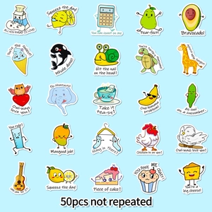 Set of 50 cartoon animal pun stickers for kids with cute personified characters