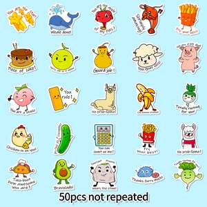50pcs non-repeated cute animal and food pun stickers for kids rewards and DIY decor