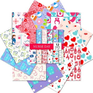Papier de scrapbooking thème médical infirmière, 12 feuilles décoratives de 6x6 pouces