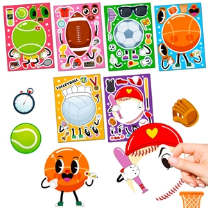 Assortiment Autocollants Créer Visage Ballons De Sport Pour Enfants Football Basketball Papier DIY Artisanat Autocollants Fête Enfants