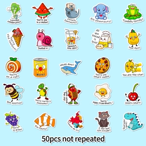 Set of 50 cute cartoon animal pun stickers for laptop and water bottle decoration