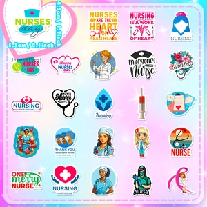 50pcs Nurse Day stickers with cartoon medical icons for laptop and water bottle decor