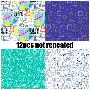 Detail of 12 unique science and space themed decorative stickers for DIY scrapbooking