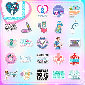 50pcs Nurse Day waterproof stickers featuring cartoon medical tools and tribute slogans
