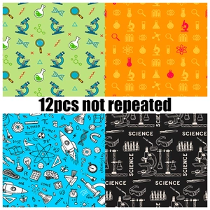 12pcs unique science-themed scrapbooking stickers with chemistry and space patterns