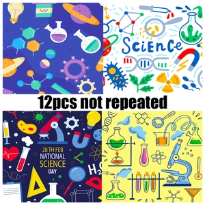 Detail van 12 unieke wetenschap scrapbook vellen met diverse STEAM educatieve ontwerpen