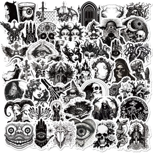 Waterproof Gothic Punk Stickers Black And White Skull Evil Eye Graffiti Decorative Decals For Laptop Suitcase Skateboard Bottle Teens Adults