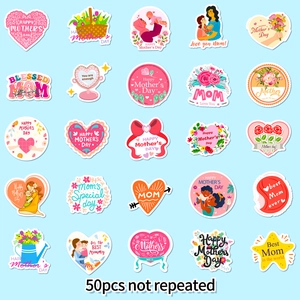 Set di 50 adesivi Festa della Mamma in PVC impermeabile con motivi floreali e cuori
