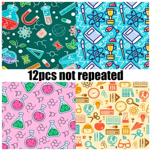 12-pack science experiment themed scrapbooking paper with colorful patterns