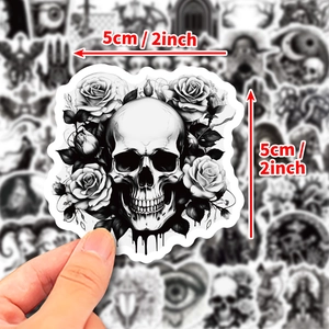 Black and white gothic skull and rose waterproof sticker for laptops and luggage