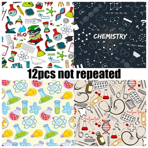 12pcs scientific pattern scrapbooking paper with chemistry, lab and medical illustrations