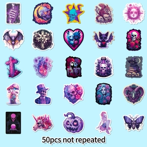 50pcs purple gothic stickers set featuring skull and dark art designs for decoration
