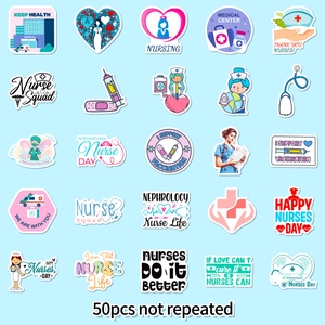 Set of 50 waterproof nurse day cartoon stickers featuring medical tools and characters