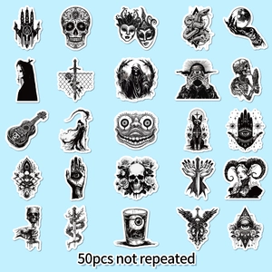 50pcs gothic punk stickers in black and white graffiti style for laptop and luggage decor
