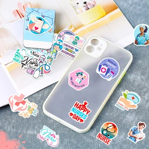 Nurse appreciation stickers and cartoon decals applied on a frosted mobile phone case