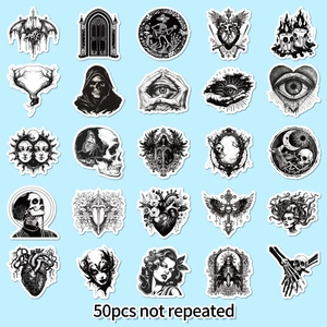 50pcs black and white punk gothic eye stickers for DIY luggage and laptop decoration