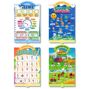 Kids Educational Posters Alphabet Time Space Farm Themes Laminated Waterproof Early Learning Wall Decor For Toddlers Bedroom Classroom Nursery Boys Girls