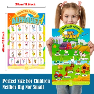 Set of 4 educational posters featuring alphabet animals and farm themes for kids' rooms