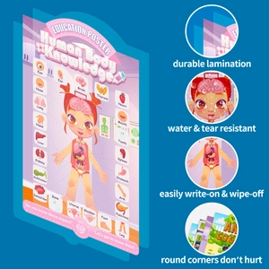 Educational human body organs poster for kids with waterproof coating and rounded corners