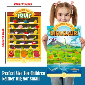 Educational 4-piece poster set for kids featuring fruits and dinosaurs in 29x48cm size
