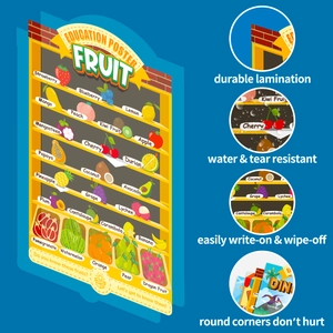 Laminated kids education posters featuring waterproof fruit cartoons with round corners