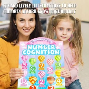 Detail of children number cognition poster with hot air balloons held by family