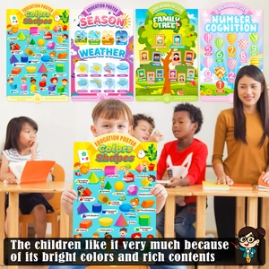 Set of 4 educational posters for kids with waterproof film showing seasons and colors
