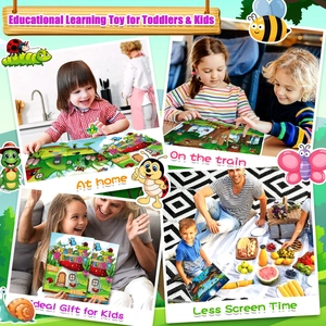 Macro detail of educational insect sticker book showing colorful cartoon patterns for kids