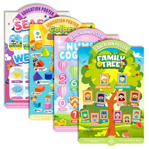 Set of 4 educational posters for kids covering family tree, numbers, colors and seasons