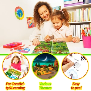 Livre d'autocollants éducatif pour enfants avec scènes de ferme et forêt pour l'éveil