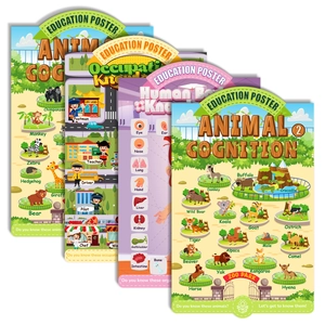 Set of 4 educational cartoon posters for kids covering animals, body parts and occupations