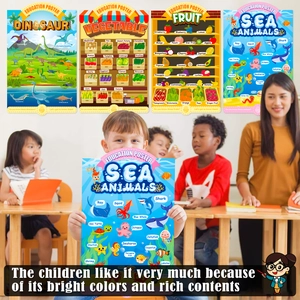 Kids educational posters set with dinosaur, fruit, vegetable and sea animal themes