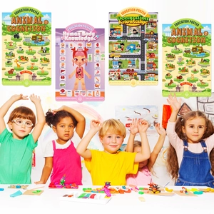 Educational wall posters for kids featuring animal cognition and human body learning