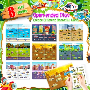 Libro de pegatinas infantil con 8 escenas de juego interactivas y transportes