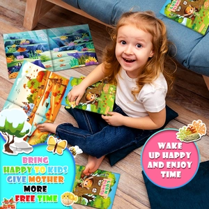 Jeune enfant jouant avec un livre d'autocollants éducatif sur le thème des plantes
