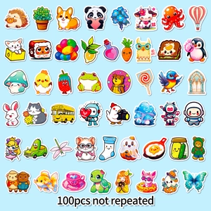 Set of 100 non-repeated cute cartoon waterproof stickers for journals and luggage