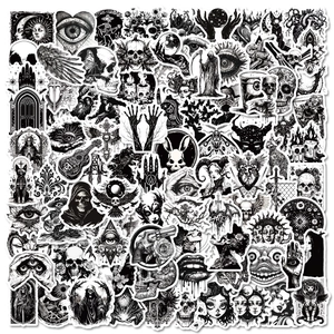Set of 100 black and white gothic punk stickers for laptop luggage and skateboard DIY