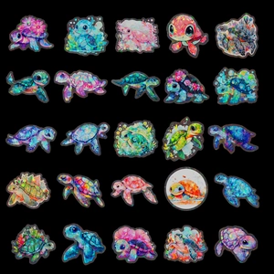 Lot de 50 autocollants hologramme tortue de mer pour valises et ordinateurs